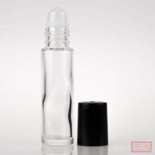 10ml Clear Glass Roll-on Bottle with Plastic Ball and Black Cap