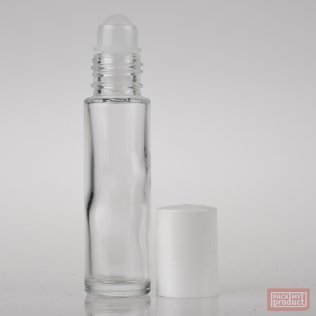 10ml Clear Glass Roll-on Bottle with Plastic Ball and White Cap