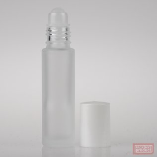 10ml Frosted Glass Roll-on Bottle with Plastic Ball and White Cap