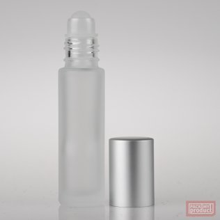10ml Frosted Glass Roll-on Bottle with Plastic Ball and Matt Silver Cap