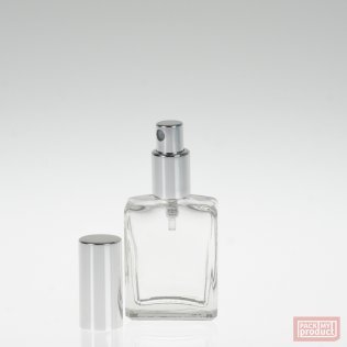 15ml Clear Glass Rectangular Perfume Bottle and Shiny Silver Atomiser with Shiny Silver Atomiser