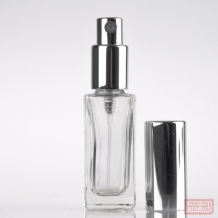 8ml Clear Glass Tall Square Perfume Bottle and Shiny Silver Atomiser with Shiny Silver Overcap