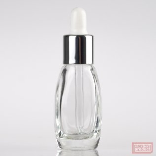 10ml Clear Glass Oval Perfume Bottle and Shiny Silver Dropper With White Teat