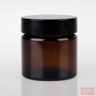 50ml Round Jar Amber Glass with Black Wadded Cap