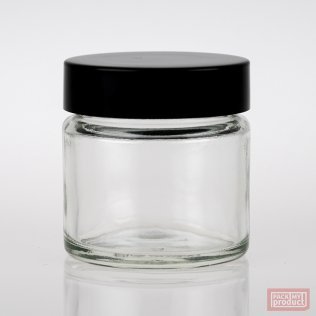 50ml Round Jar Clear Glass with Black Wadded Cap