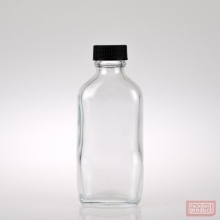 100ml Flat Oval Clear Glass bottle with Black Cap