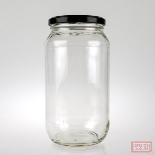 1000ml Clear Glass Food Jar with 82mm Black Twist Cap