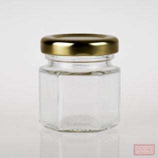 45ml Hexagonal Clear Glass Jar with 43mm Gold Twist Cap