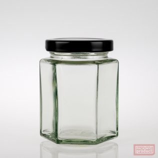 190ml Hexagonal Clear Glass Food Jar with 58mm Black Twist Cap