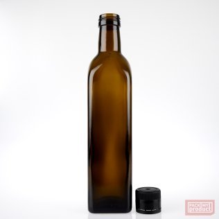 500ml Marasca Oil Glass Bottle Antique Green with Black Cap