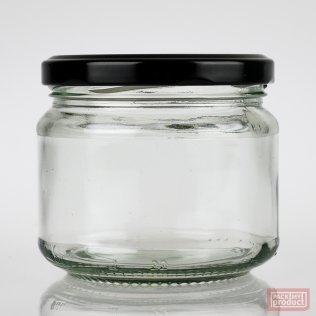 300ml Squat Clear Glass Food Jar with 82mm Black Twist Cap
