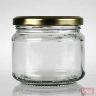 300ml Squat Clear Glass Food Jar with 82mm Gold Twist Cap