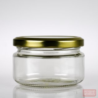 200ml Squat Clear Glass Food Jar with 82mm Gold Twist Cap