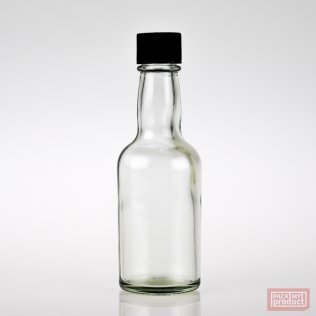 50ml Round Clear Glass Bottle with Black Wadded Cap