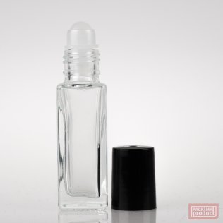 12ml Clear Glass Square Roll-on Bottle with Black Cap