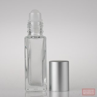 12ml Clear Glass Square Roll-on Bottle with Matt Silver Cap