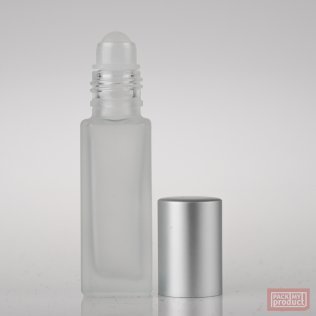 12ml Frosted Glass Square Roll-on Bottle with Matt Silver Cap