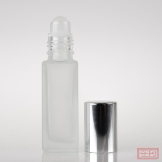 12ml Frosted Glass Square Roll-on Bottle with Shiny Silver Cap