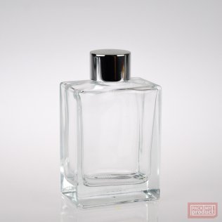 100ml Clear Glass Rectangular Bottle with Shiny Silver Wadded Cap