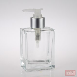 100ml Clear Glass Rectangular Bottle with Matt Silver Locking Lotion Pump