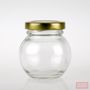 125ml Ball Shaped Clear Glass Food Jar with 48mm Gold Twist Cap
