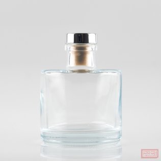 200ml Heavy Round Clear Glass Bottle with Shiny Silver Stopper.