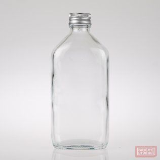 200ml Flat Oval Clear Glass bottle with an Aluminium Wadded Cap