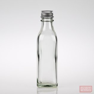 50ml Square Clear Glass Bottle with Aluminium Wadded Cap