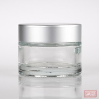 50ml Clear Glass Cosmetic Jar with Matt Silver Cap