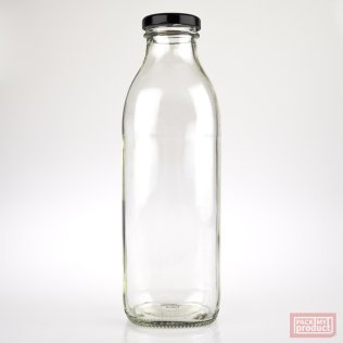 750ml Clear Glass Multi Serve Bottle with 43mm Black Twist Cap