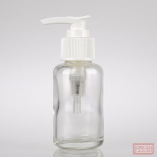 50ml Clear Glass Round Bottle with White Locking Lotion Pump