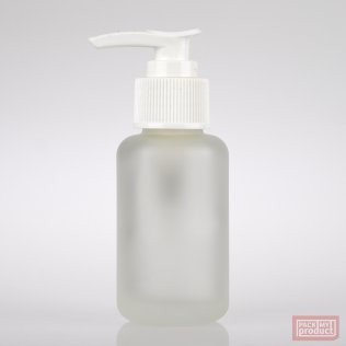 50ml Frosted Glass Round Bottle with White Locking Lotion Pump