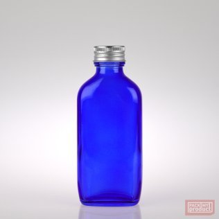 100ml Flat Oval Bottle Cobalt Blue Coloured Glass with Aluminium Wadded Cap