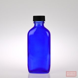 100ml Flat Oval Bottle Cobalt Blue Coloured Glass with Black Cap