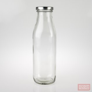 550ml Clear Glass Multi Serve Bottle with 48mm Shiny Silver Twist Cap - Rounded Square Bottle