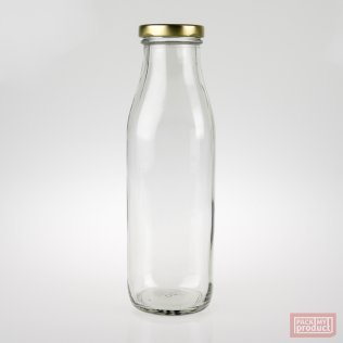 550ml Clear Glass Multi Serve Bottle with 48mm Gold Twist Cap - Rounded Square Bottle