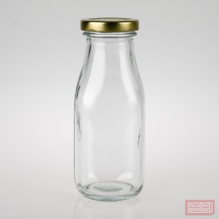 300ml Clear Glass Multi Serve Bottle with 48mm Gold Twist Cap - Rounded Square Bottle
