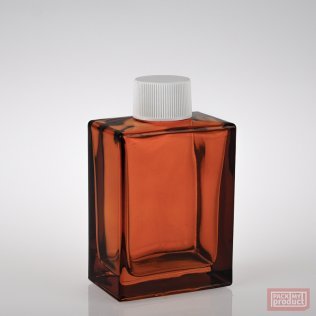 100ml Amber Glass Rectangular Bottle with White Wadded Cap