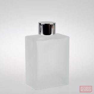 100ml Frosted Glass Rectangular Bottle with Shiny Silver Wadded Cap