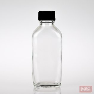 50ml Oval Clear Glass Bottle with Black Wadded Cap