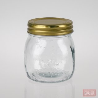 250ml Clear Glass Farmhouse Jar with Gold Screw Cap