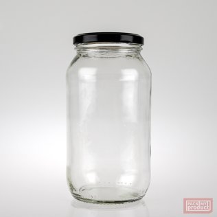 750ml Clear Glass Food Jar with 70mm Black Twist Cap