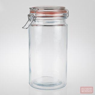 1070ml Redondo Round Clear Glass Clip Top Jar with Rubber Seal