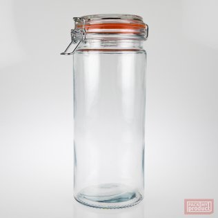 1550ml Redondo Round Tall Clear Glass Clip Top Jar with Rubber Seal