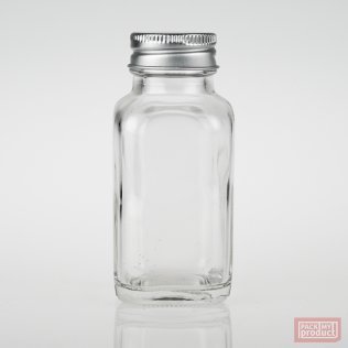 60ml / 2oz French Square Clear Glass Bottle with Aluminium Wadded Cap