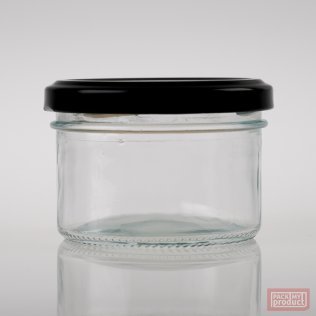 100ml Round Squat / Verrine Clear Glass Food Jar with 70mm Black Twist Cap