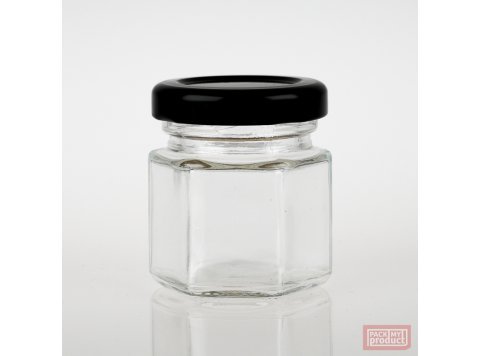45ml Hexagonal Clear Glass Food Jar with 43mm Black Twist Cap