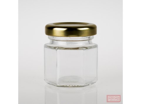45ml Hexagonal Clear Glass Jar with 43mm Gold Twist Cap