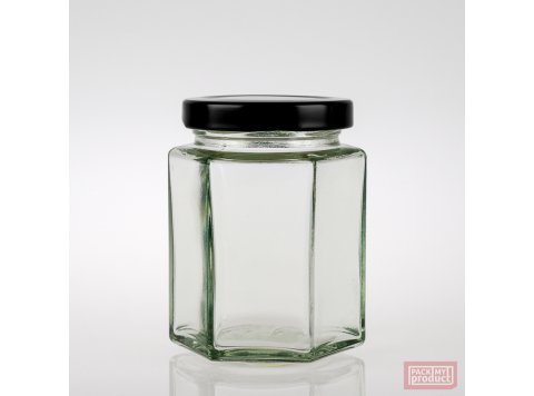 190ml Hexagonal Clear Glass Food Jar with 58mm Black Twist Cap