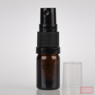 5ml Amber Glass Pharmacy Bottle with Black Atomiser and Clear Overcap